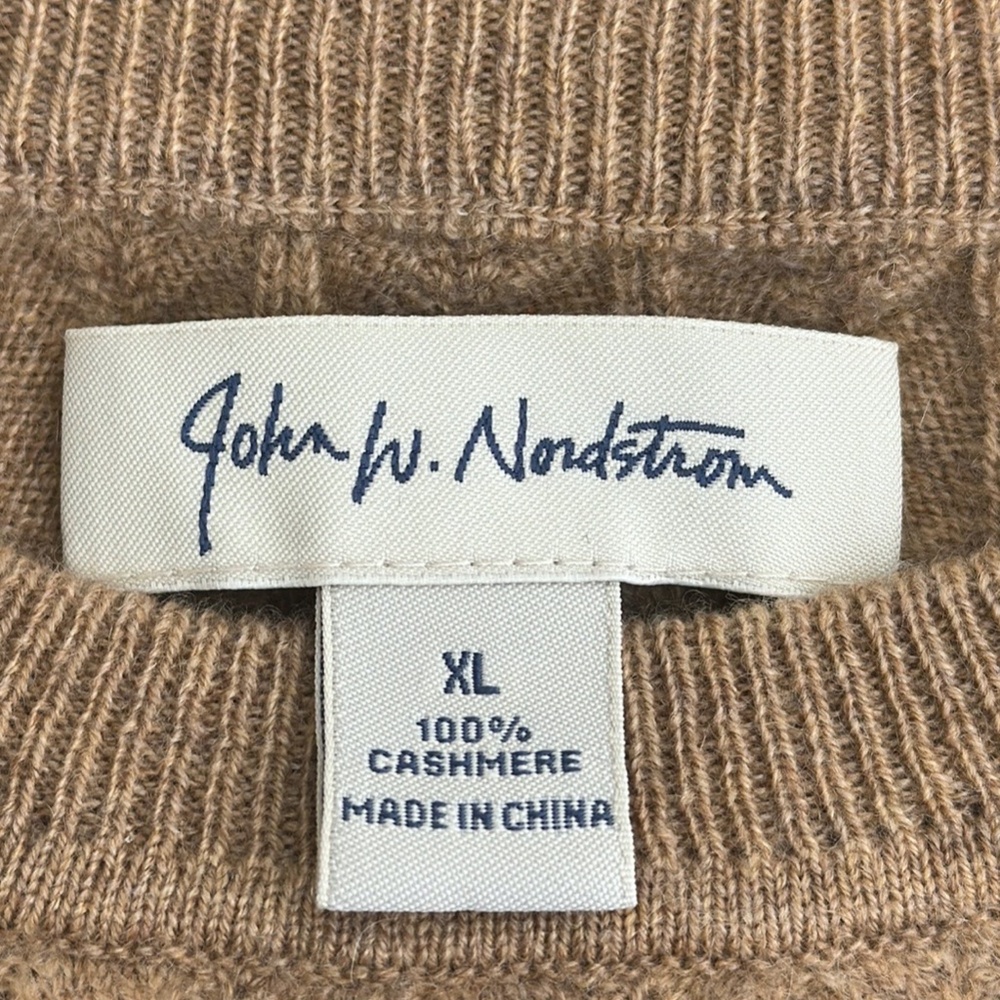 John W Nordstrom Camel Cashmere Sweater Preppy Crew Neck Herringbone Knit XL - Picture 8 of 9
